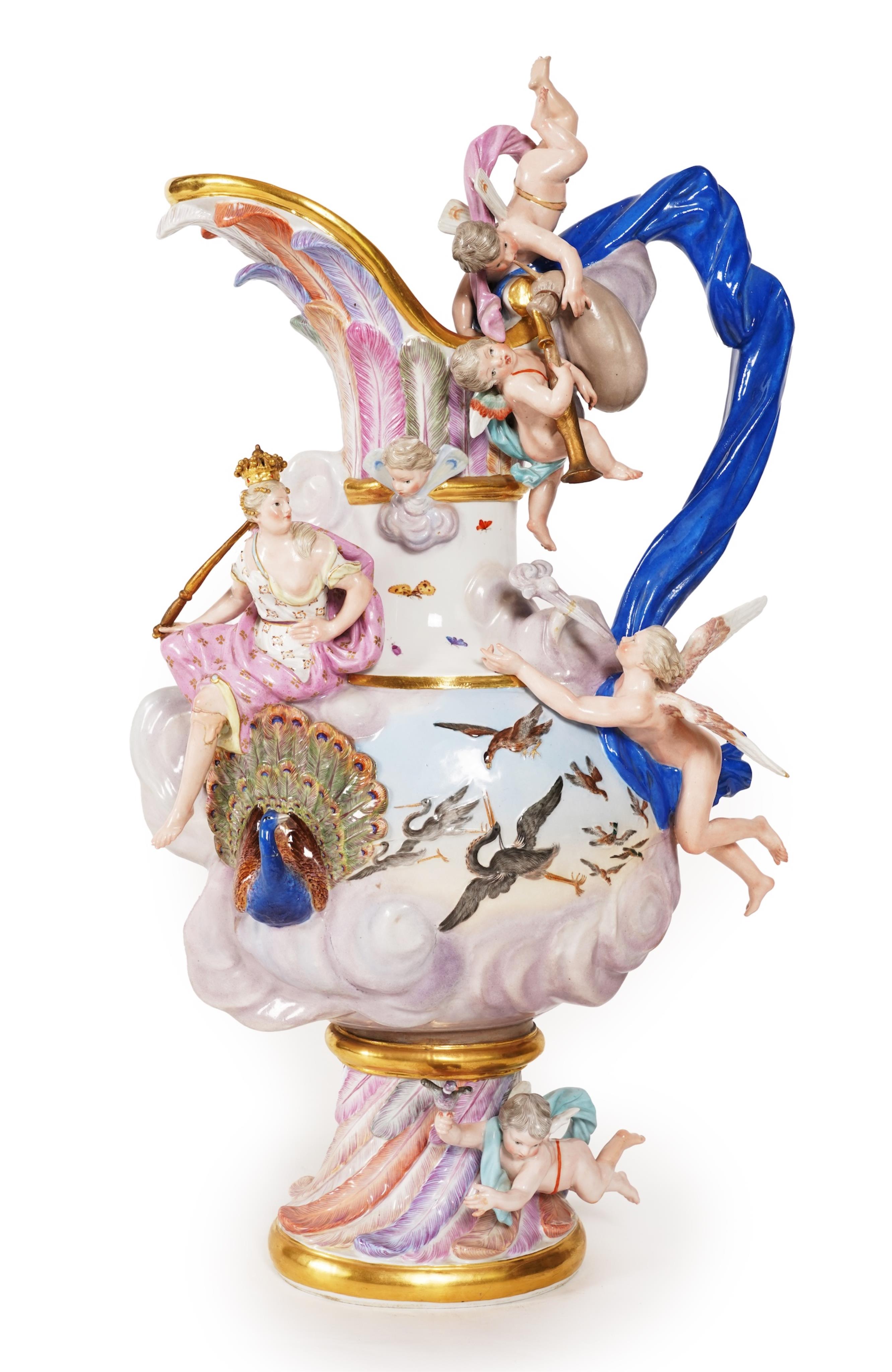 A large Meissen ‘Elements’ ewer, emblematic of air, late 19th century